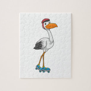 Storch als Inline-Skater mit Roller-Skaten