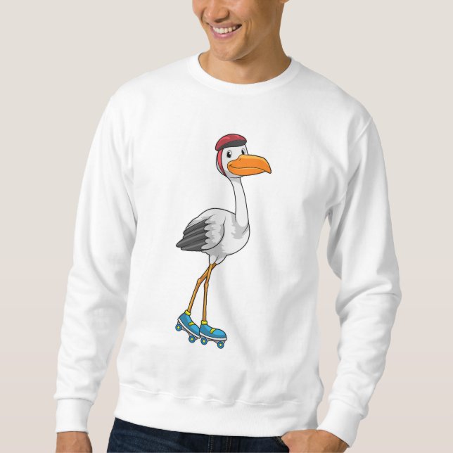Storch als Inline-Skater mit Roller-Skaten Sweatshirt (Vorderseite)