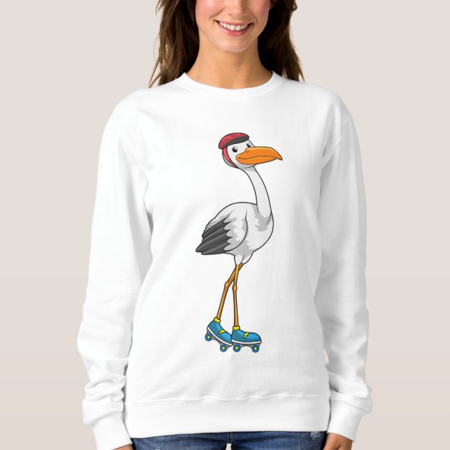 Storch als Inline-Skater mit Roller-Skaten Sweatshirt (Vorderseite)