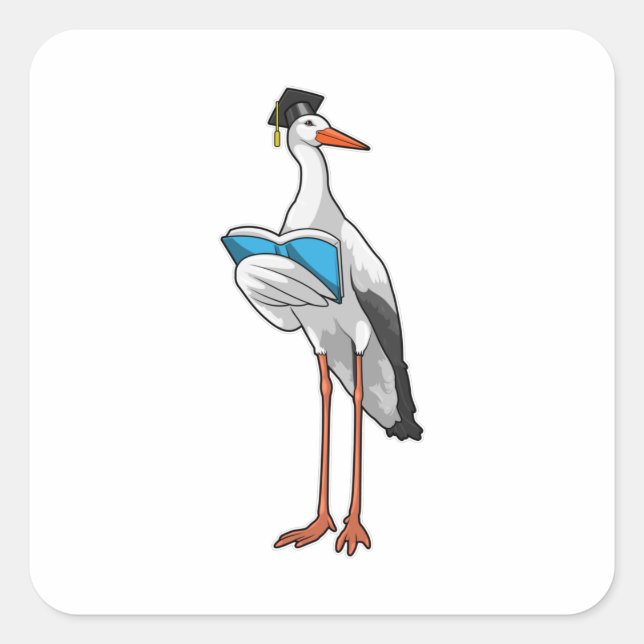 Storch als Lehrer mit Buch Quadratischer Aufkleber (Vorderseite)