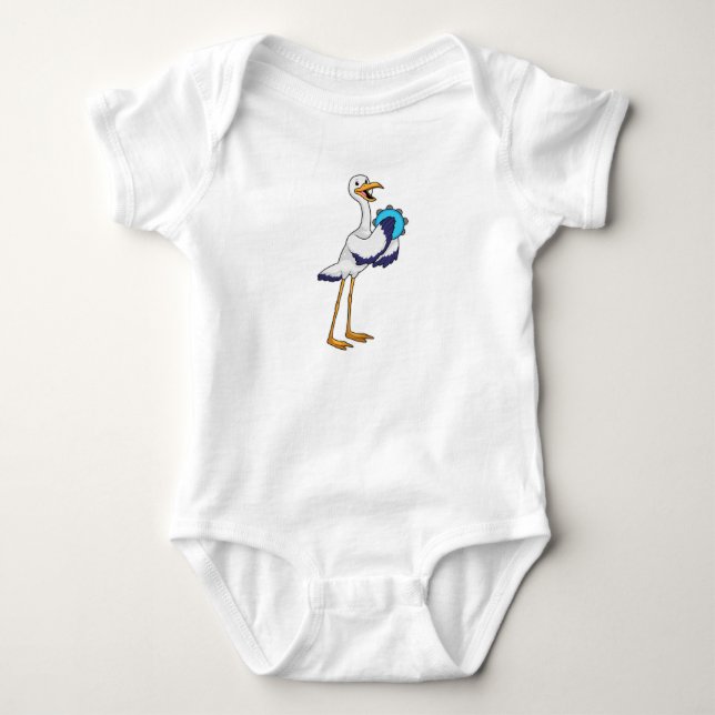 Storch als Musiker mit Tambourine Baby Strampler (Vorderseite)