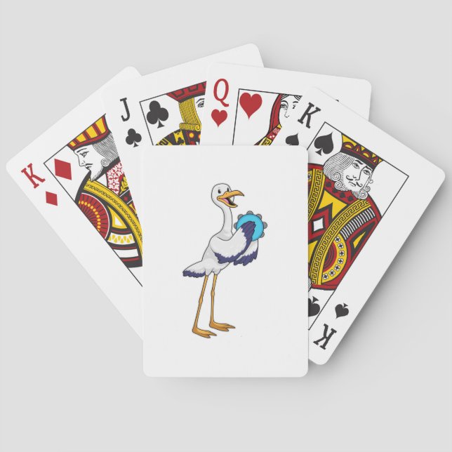 Storch als Musiker mit Tambourine Spielkarten (Rückseite)