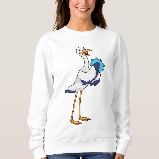 Storch als Musiker mit Tambourine Sweatshirt (Vorderseite)
