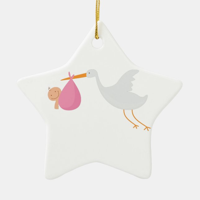 Storch-Ankunft Keramikornament (Vorne)