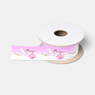 Storch-Aquarellkunst-Babydusche Satinband
