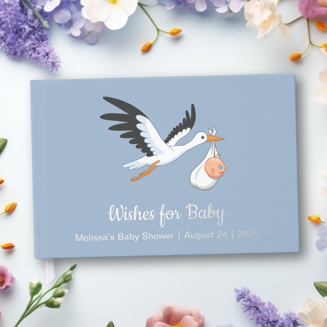 Storch auf Blue Baby Shower Foil Gästebuch (Von Creator hochgeladen)