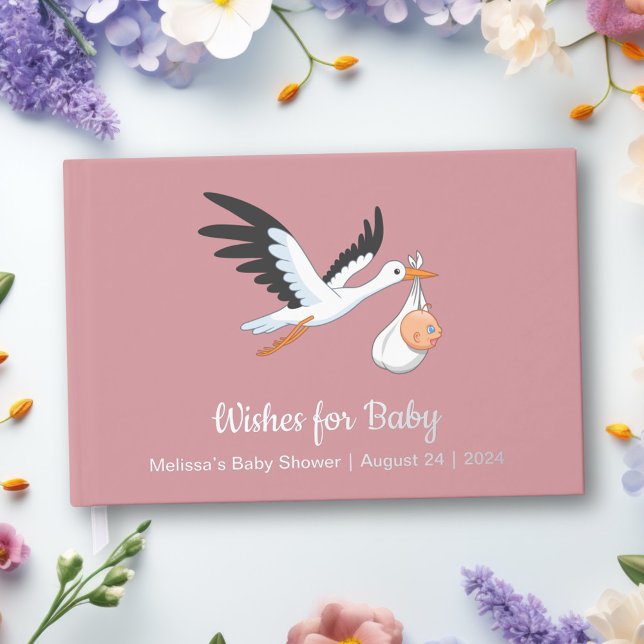 Storch auf Pink Baby Shower Foil Gästebuch (Von Creator hochgeladen)