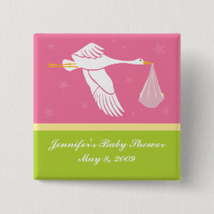 Storch-Baby-Duschen-Button - Rosa/Grün Button