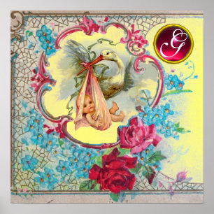 STORCH BABY MÄDCHEN SHOWER Ruby Edelstein Monogram Poster
