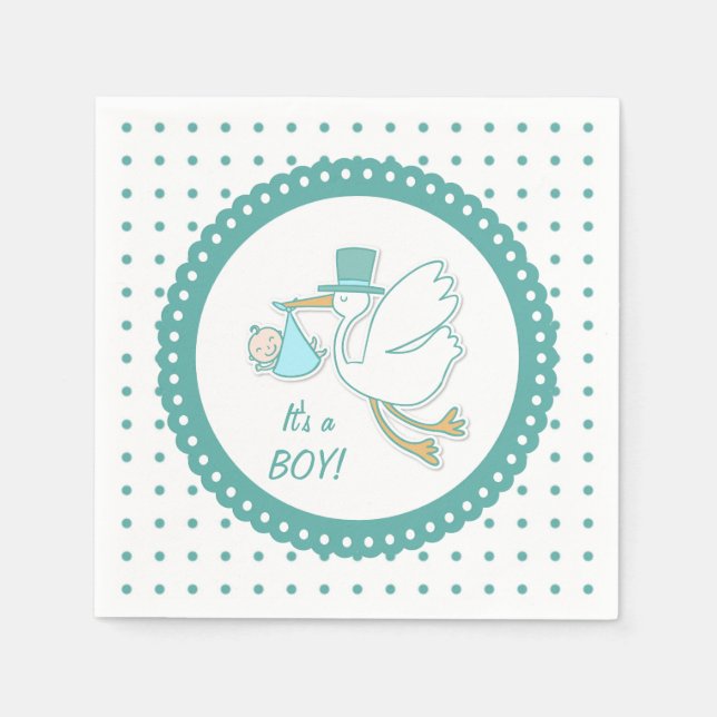Storch, Baby, Polka-Punkte Party Napkins Serviette (Vorderseite)
