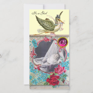 STORCH BABY SHOWER MONOGRAMM, Rubin, creme Ankündigung