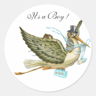 STORCH BABY SHOWER RUNDER AUFKLEBER