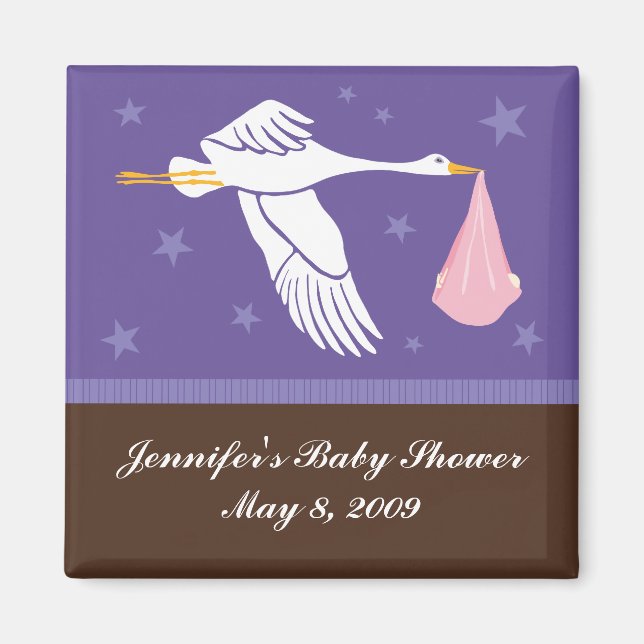 Storch Baby Showmagnet - Lila/braun Magnet (Vorne)