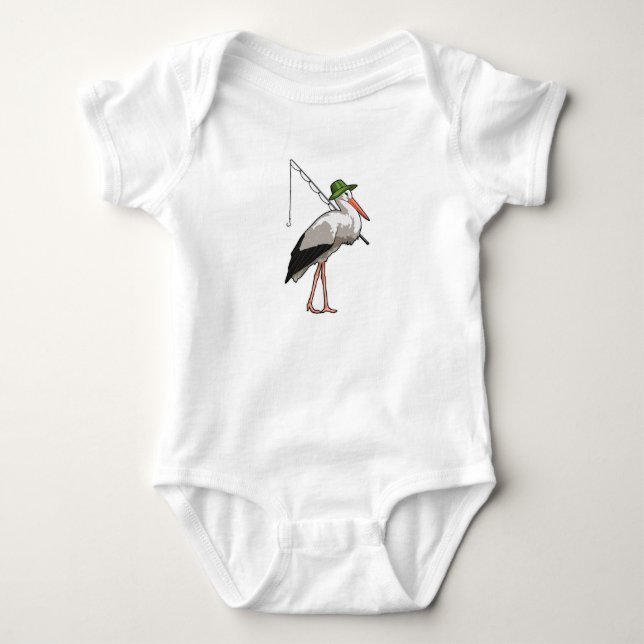 Storch beim Angeln mit Angelrute Baby Strampler (Vorderseite)