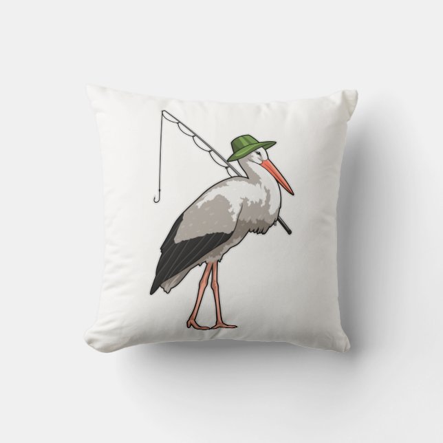 Storch beim Angeln mit Angelrute Kissen (Vorderseite)