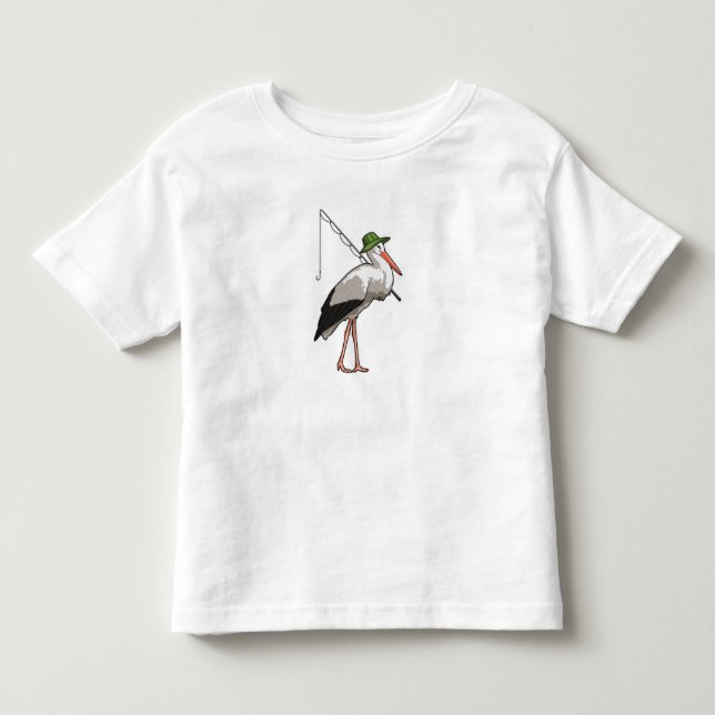 Storch beim Angeln mit Angelrute Kleinkind T-shirt (Vorderseite)