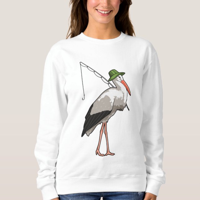 Storch beim Angeln mit Angelrute Sweatshirt (Vorderseite)