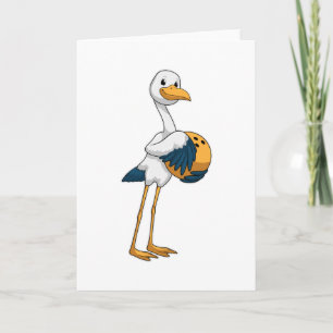 Storch beim Bowling mit Bowlingkugel Karte