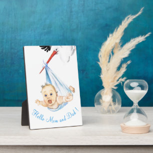 Storch Carry Baby Plaque Geschenk - Personalisiert Fotoplatte