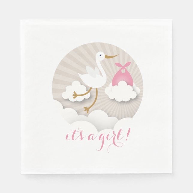 Storch + Clouds Girl Babydusche Napkins Serviette (Vorderseite)