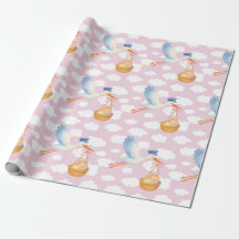 Storch Delivery Baby Girl Wrapping Paper Niedlich 