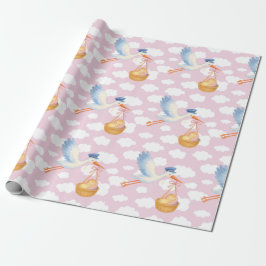 Storch Delivery Baby Girl Wrapping Paper Niedlich  Geschenkpapier