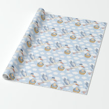 Storch Delivery Baby Wrapping Paper - Niedlich Blu
