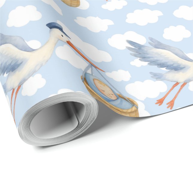 Storch Delivery Baby Wrapping Paper - Niedlich Blu Geschenkpapier (Rolleneckpunkt)