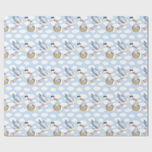 Storch Delivery Baby Wrapping Paper - Niedlich Blu Geschenkpapier (Flach)