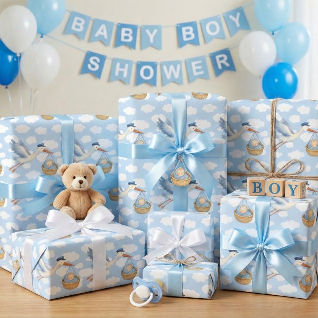 Storch Delivery Baby Wrapping Paper - Niedlich Blu Geschenkpapier (Von Creator hochgeladen)