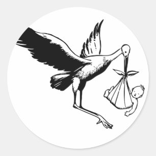 Storch, der Baby-Vintage Blick-Glückwünsche Runder Aufkleber