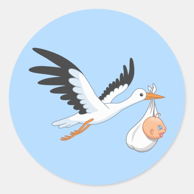 Storch, der ein Baby Bundle Blue trägt Runder Aufkleber (Vorderseite)