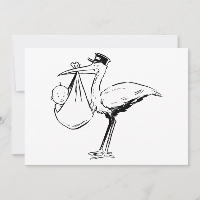 Storch, der ein Baby-Einladungen hält Einladung (Vorderseite)