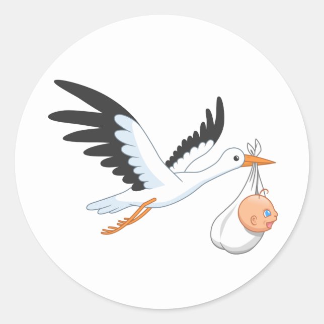 Storch, der ein Baby-Paket trägt Runder Aufkleber (Vorderseite)