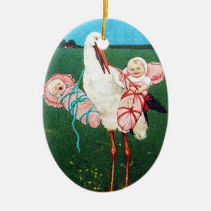 STORCH-DOPPELBaby-DUSCHE Keramik Ornament
