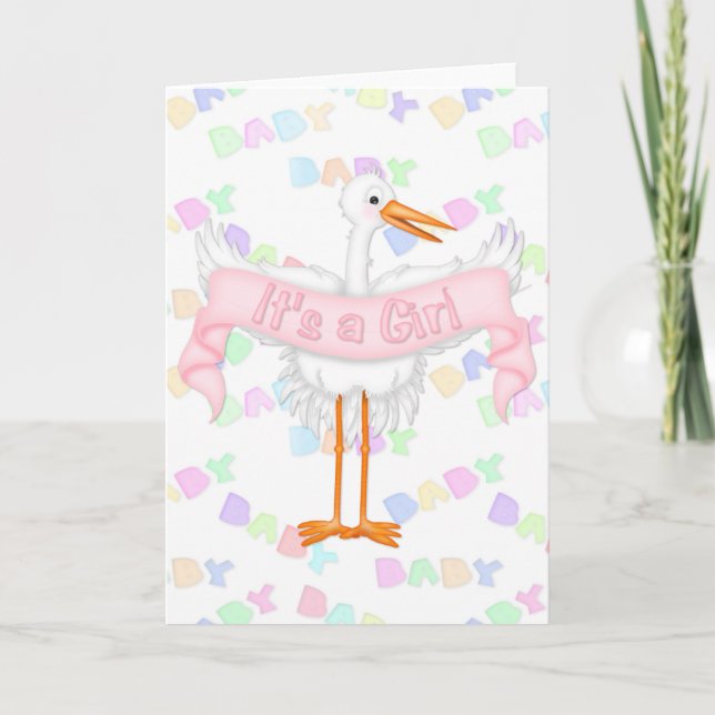 Storch Es ist eine Girl Announcement Card Ankündigung (Vorderseite)