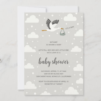 Storch Illustration Jungen Baby Shower Einladung