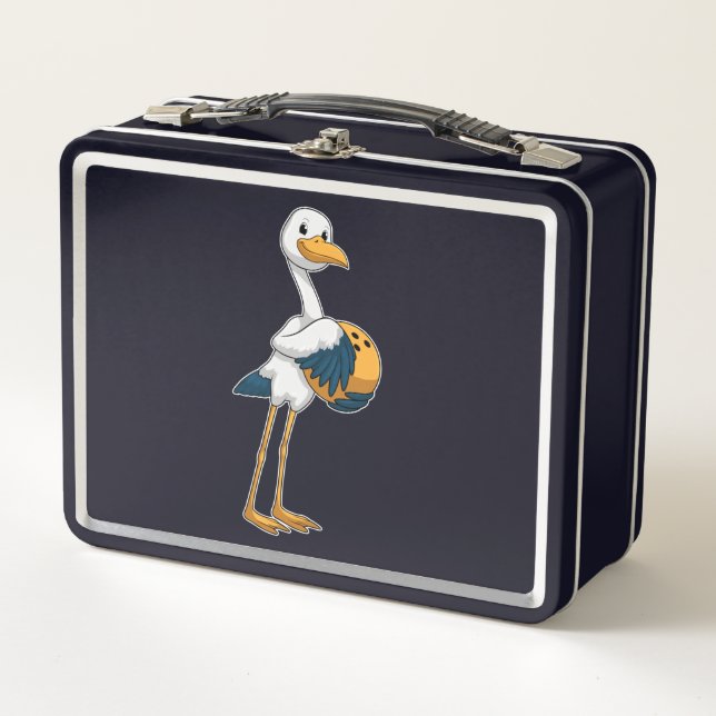 Storch im Bowling mit Bowlingball Metall Brotdose (Vorderseite)