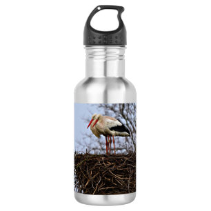 Storch in Nest Edelstahlflasche