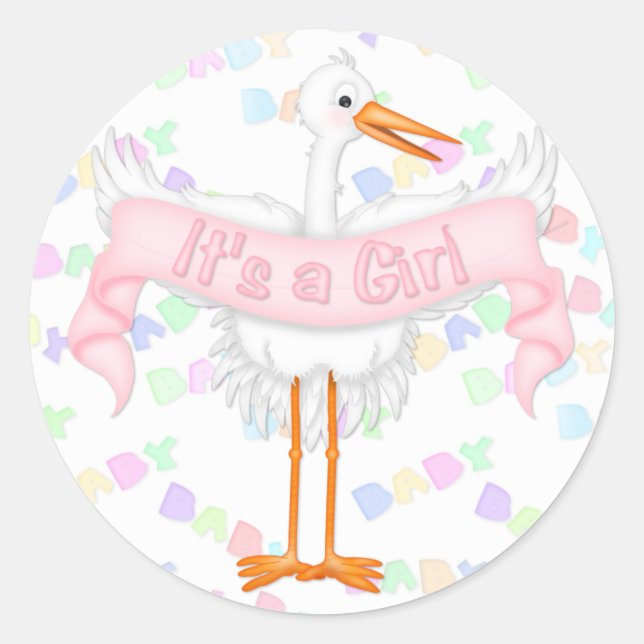 Storch ist ein Girl-Sticker Runder Aufkleber (Vorderseite)