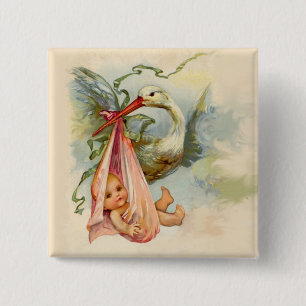 STORCH-MÄDCHEN-BABYPARTY-ROSA BUTTON