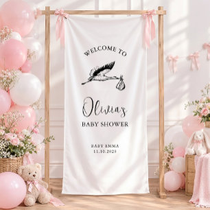 Storch Minimalist Schrift Baby Shower Willkommen Banner