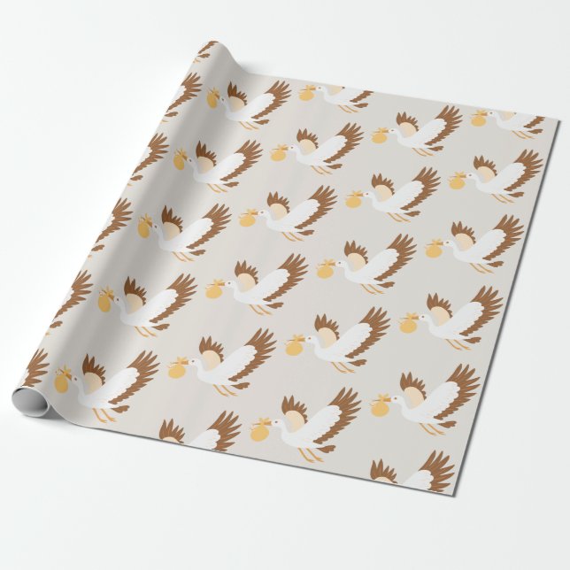 Storch mit Babydusche Geschenkpapier (Ungerollt)