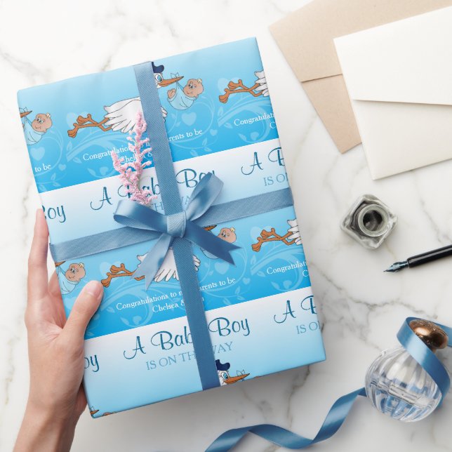 Storch mit einem Niedlichen kleinen Baby Geschenkpapier (Schenken)