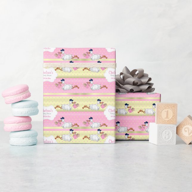 Storch mit einem Niedlichen kleinen Mädchen Geschenkpapier (Babyparty)