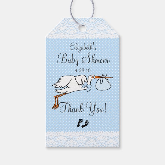 Storch mit Lace Blue Baby Duwer Guest Fevor Geschenkanhänger (Vorderseite)