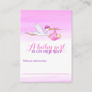 Storch mit rosa Duschkarten für Mädchen Begleitkarte