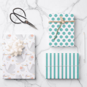 Storch New Baby Wrapping Paper Set 3 Geschenkpapier Set