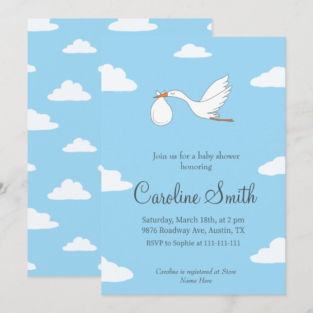Storch Special Delivery Baby Shower Einladung (Vorne/Hinten)