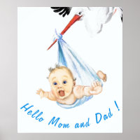 Storch Tragen Baby Poster Malerei Spaß Ihren Text